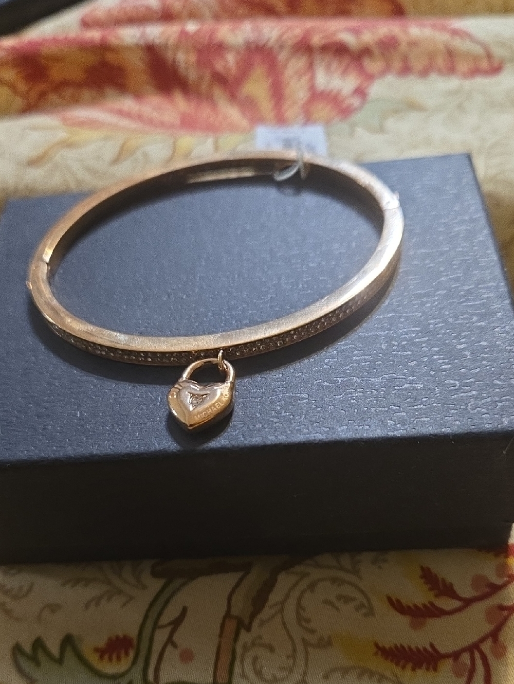 Michael Kors Gold Heart Padlock Charm Bangle Bracelet - Women Jewelry